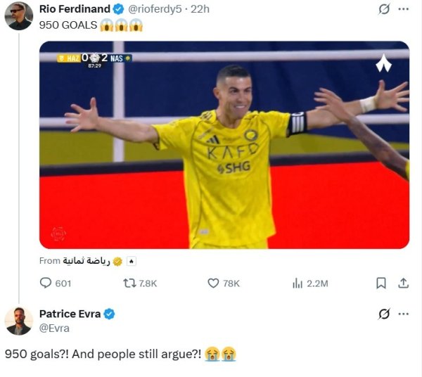 C罗950球！费迪南德赞佩C罗进球数，埃弗拉：尽然还有东说念主在争论？