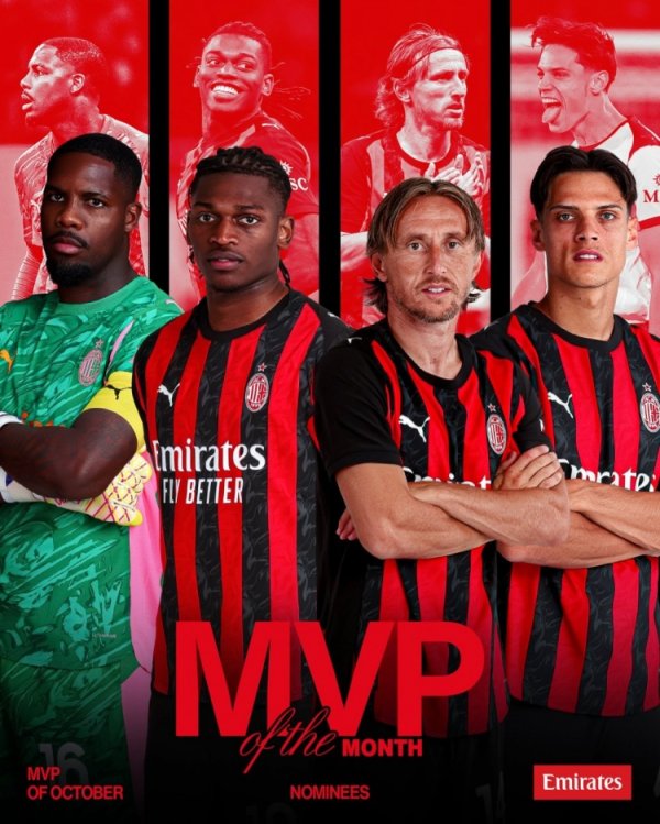 米兰官方列10月最好候选4东谈主名单：莫德里奇、莱奥、迈尼昂、里奇