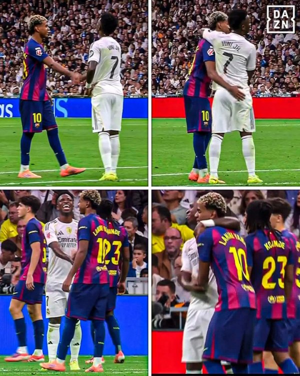 嘻嘻→呵呵😡赛中维尼修斯和亚马尔欢悦持手拥抱，赛后剑拔弩张