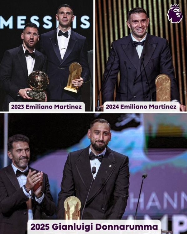 大马丁＋多纳鲁马！英超官方晒照，道喜英超门将蚁集三年夺雅辛奖